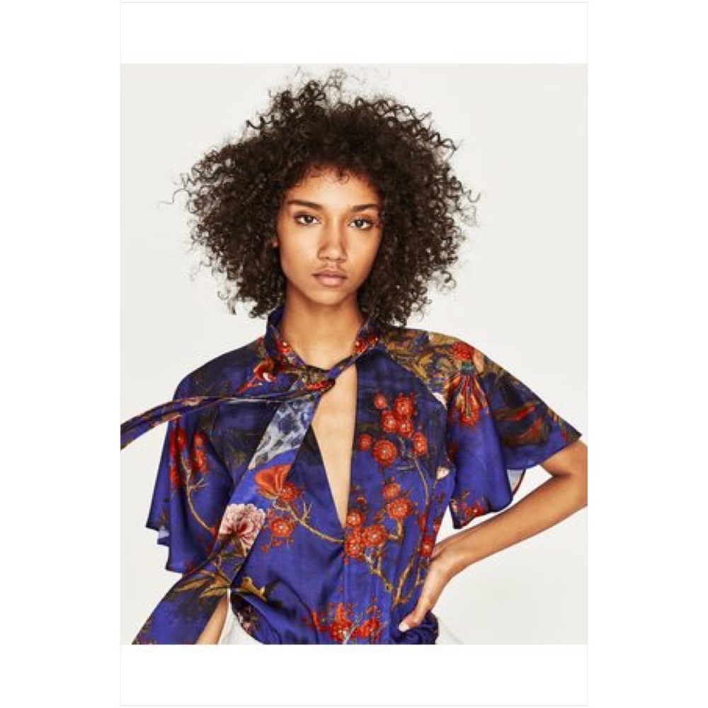 Zara Oriental Printed Blouse / Bodysuit